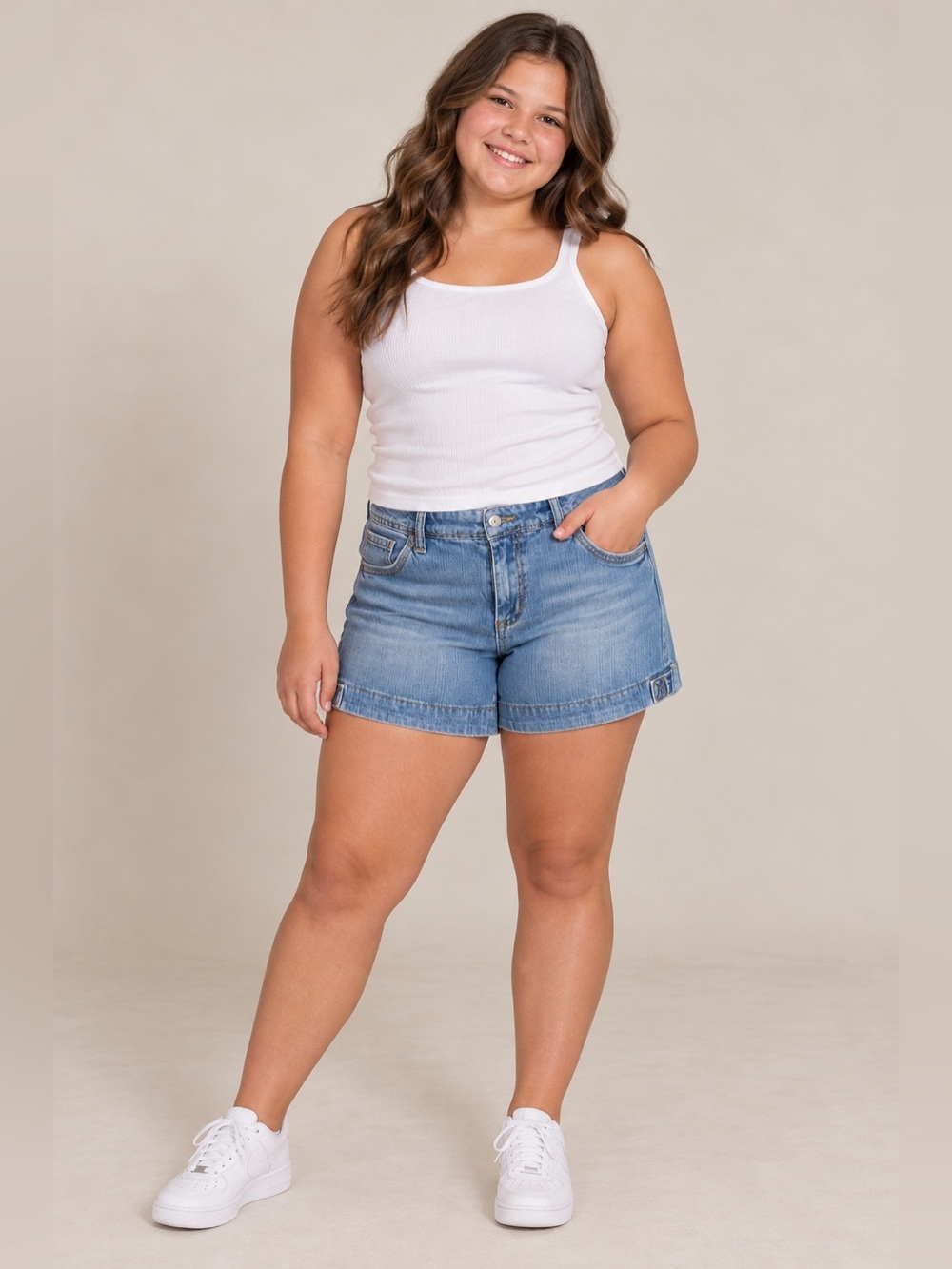 Old Navy Girls Plus Size 14 1/2 Denim Shorts Zebra Trim Cuffed Blue Jean